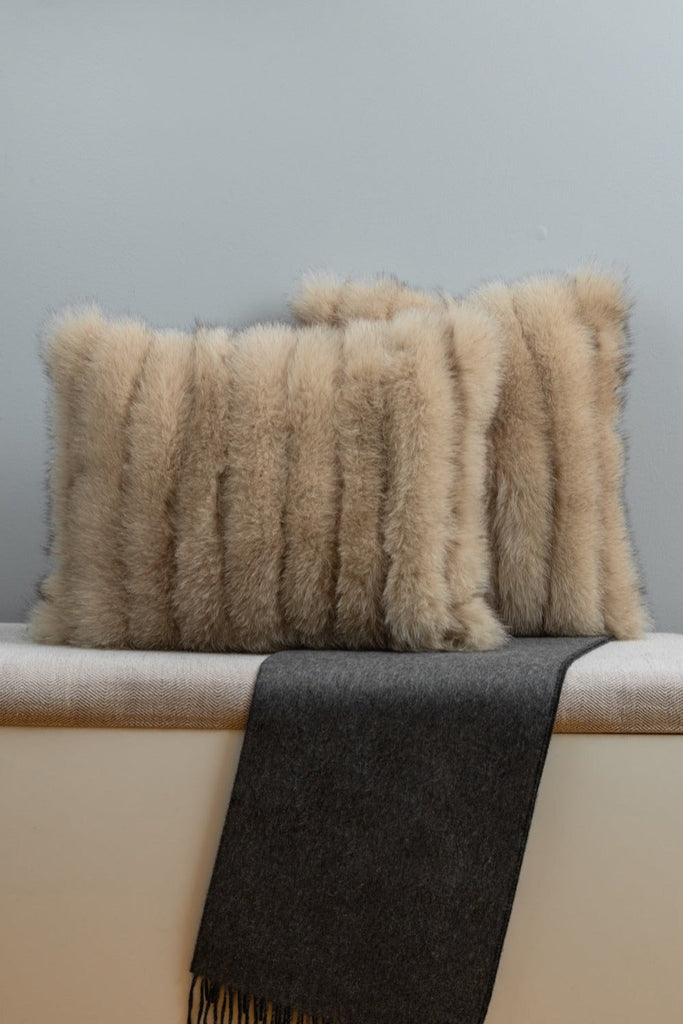 Taupe fox fur pillow set in throw and boudoir size home decor 