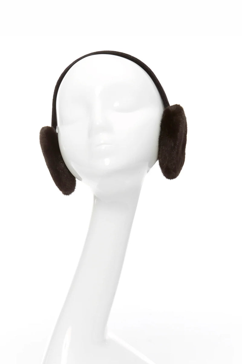 Black Mink Earmuffs - Medium - Velvet lined Mink Fur Earmuffs with Velvet Band – Elegant Winter  main image 3