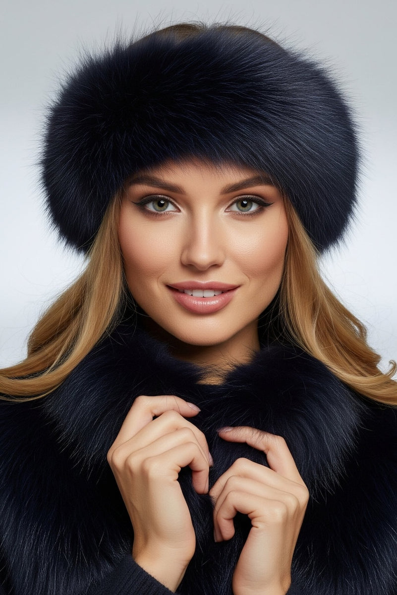 Navy Faux Fur Headband Fur Headband - Navy Blue Fox | Fur Source main image 4