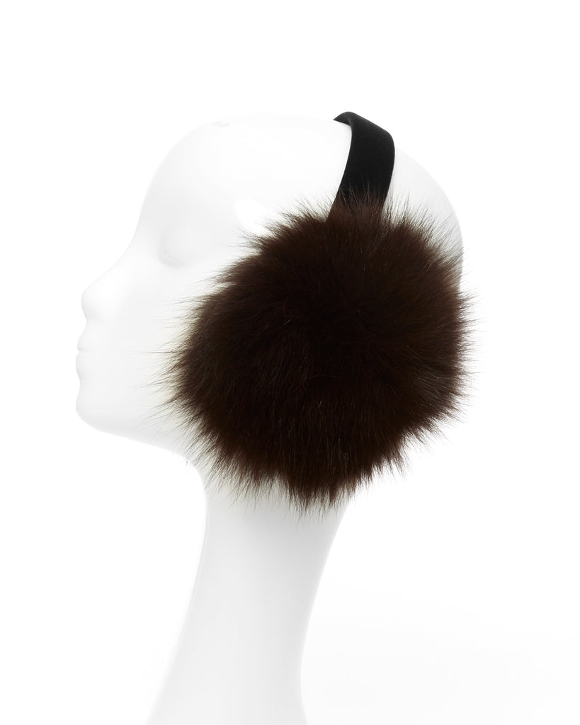 Brown Dyed Fox fur earmuffs with velvet headband
