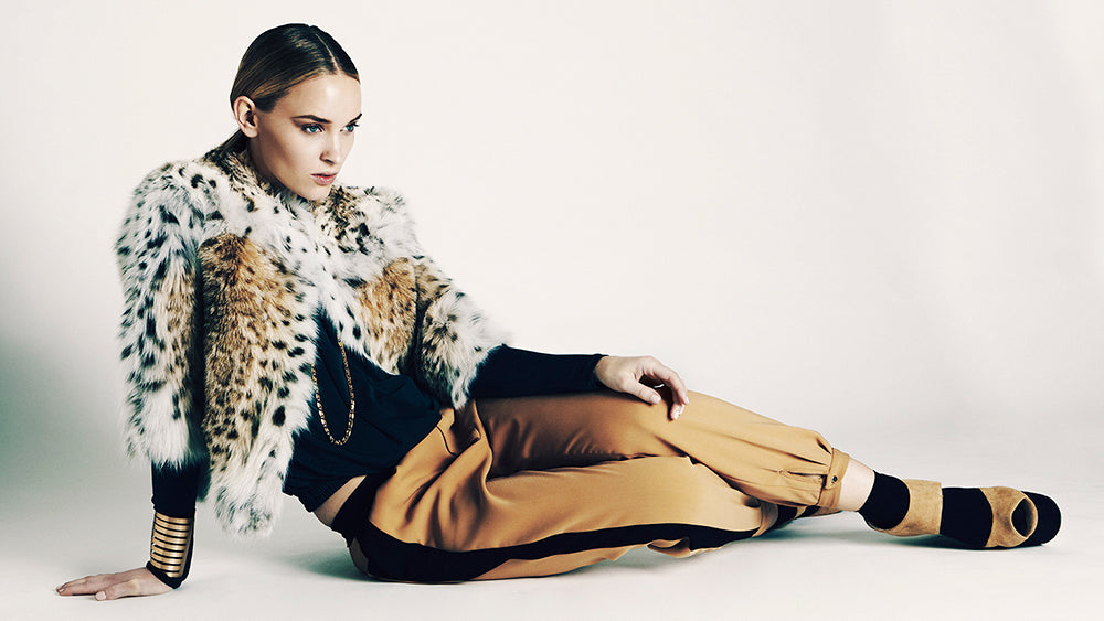 model wearing lynx fur bolero jacket