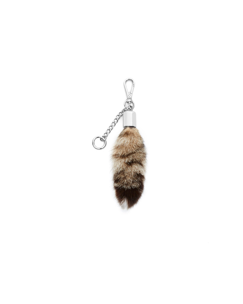 lynx fur tail keychain with silver hardware