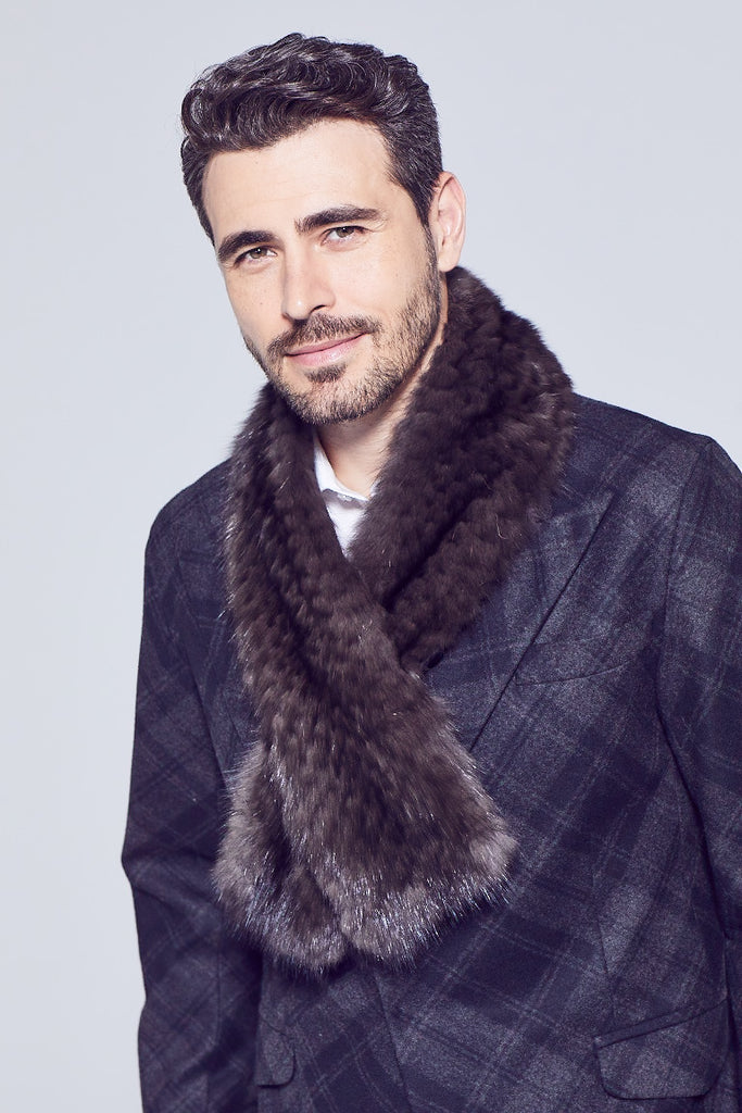 Mens Sable fur tie through scarf 