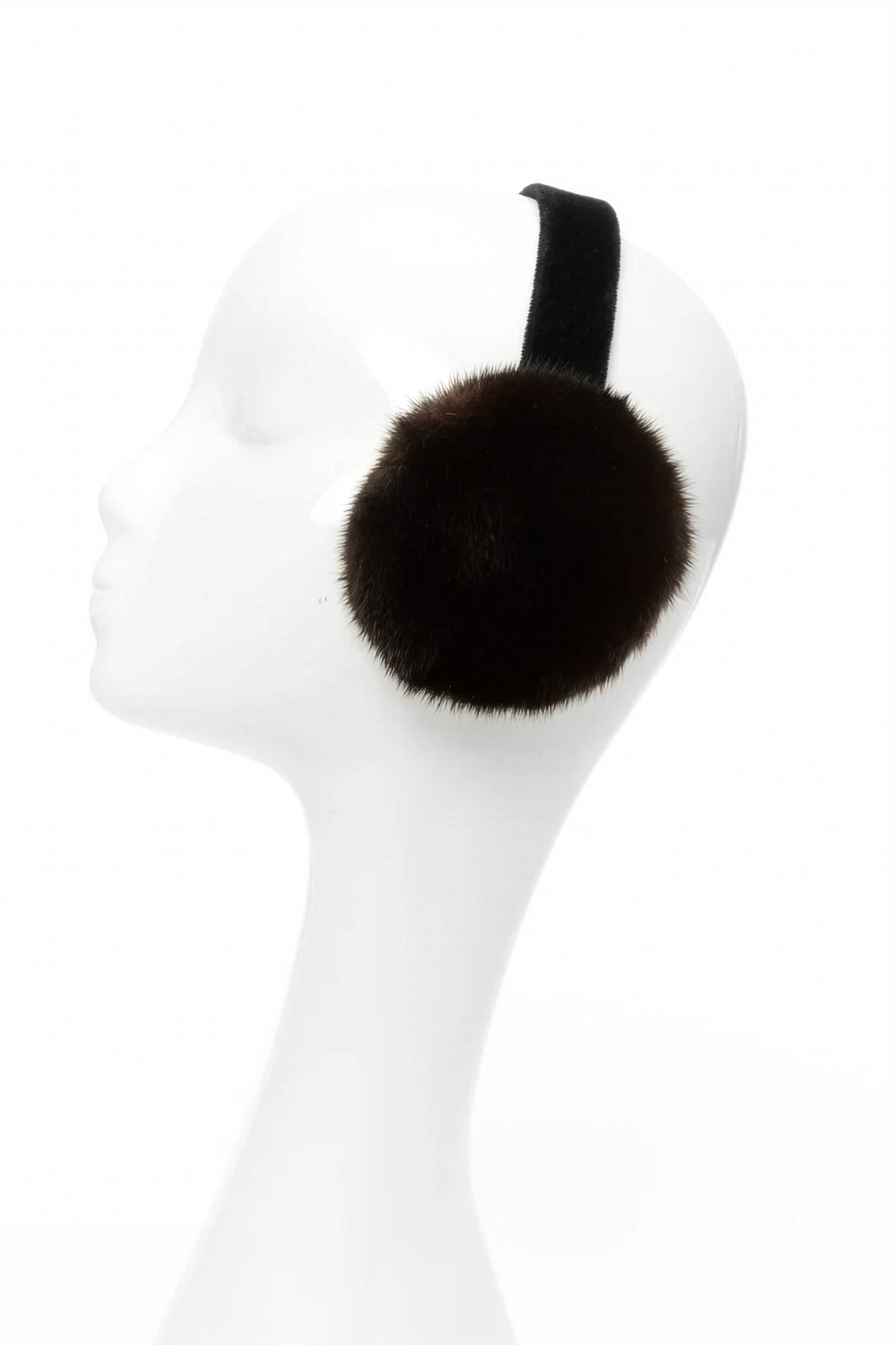 Black Mink Earmuffs - Medium - Velvet lined Brown Mink Earmuffs With Black Velvet Band - Dimitrios Furs main image 2