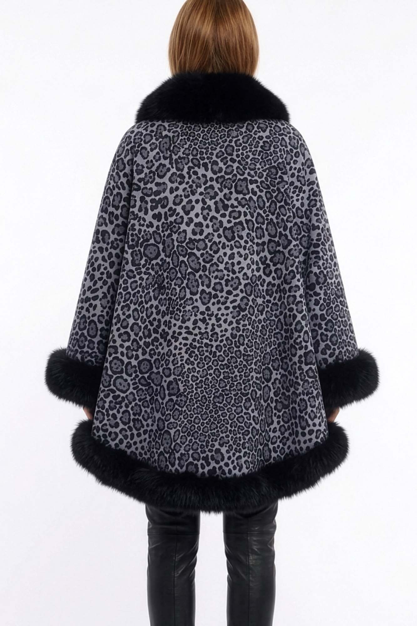 Leopard Print Brown Fox Trim Cashmere Cape – GK Furs