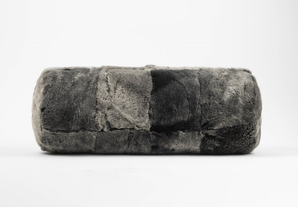 grey shearling fur pillow bolster style