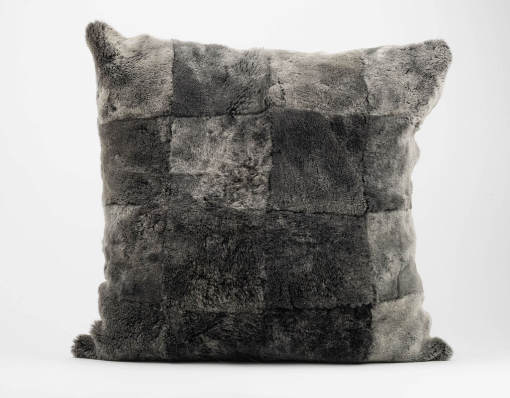 grey shearling fur pillow