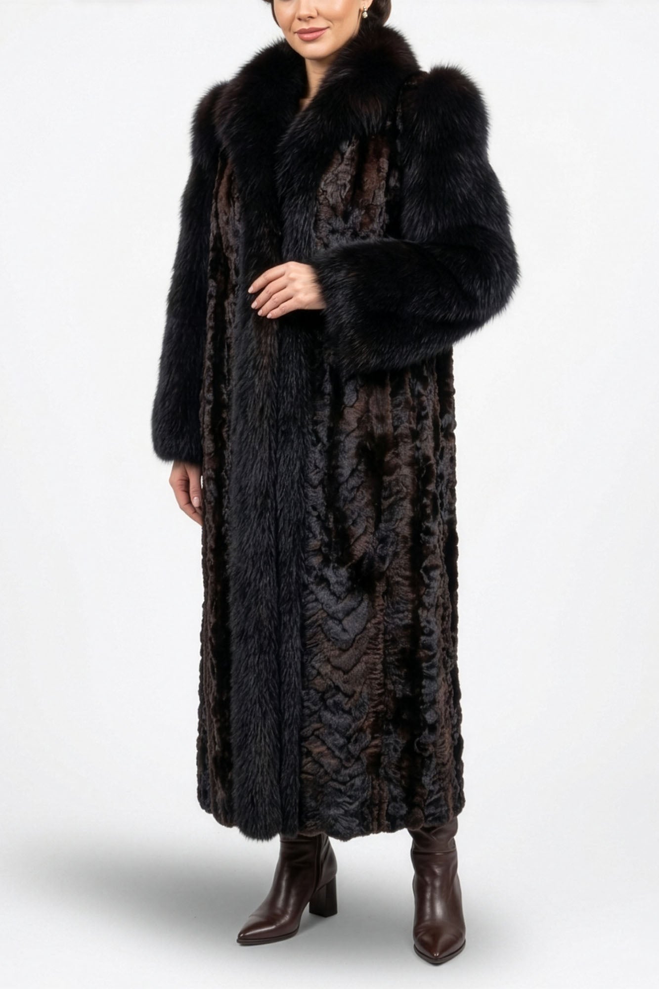 Mahogany Mink Sections Fox Trim Coat – GK Furs