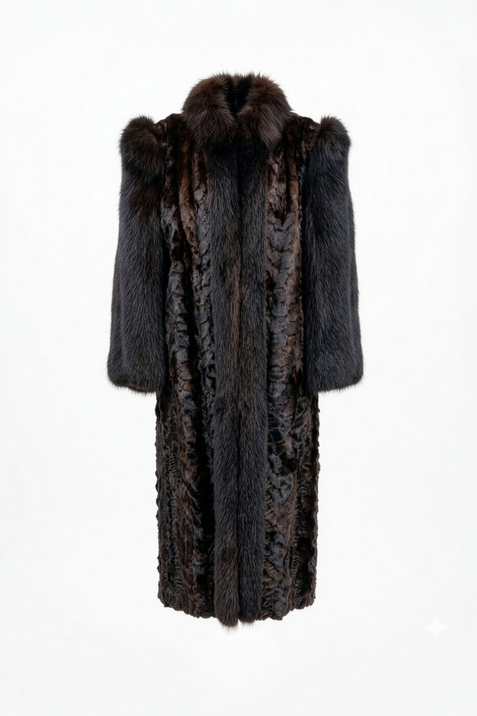 グレイトフルファーマー Mahogany Mink Sections Fox Trim Coat – GK Furs