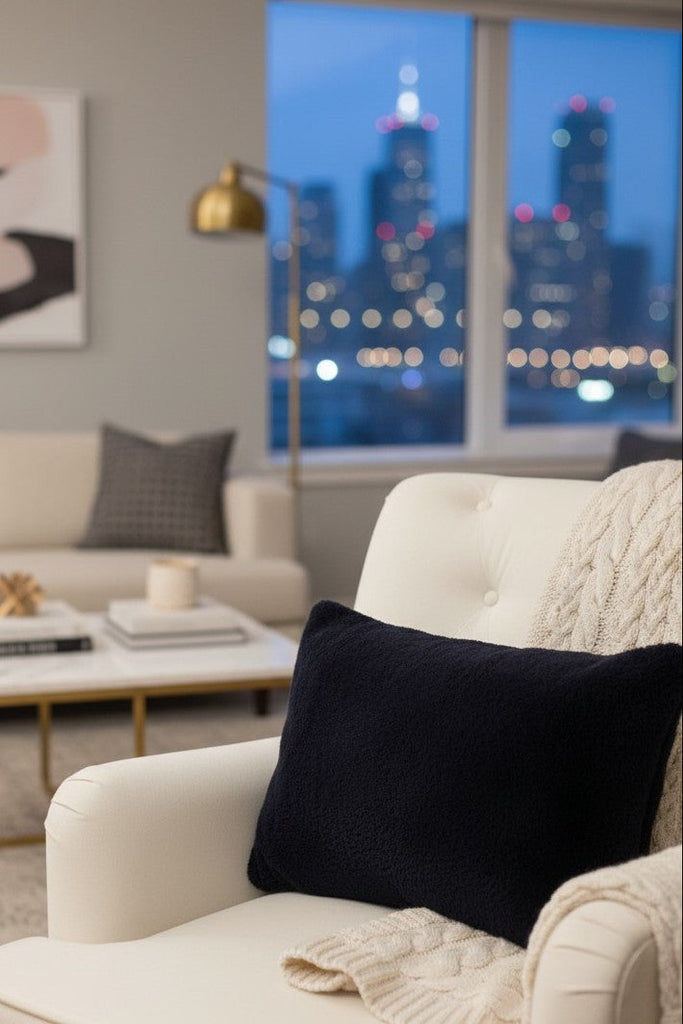 navy loro piana cashfur decor pillow on chair for interior design