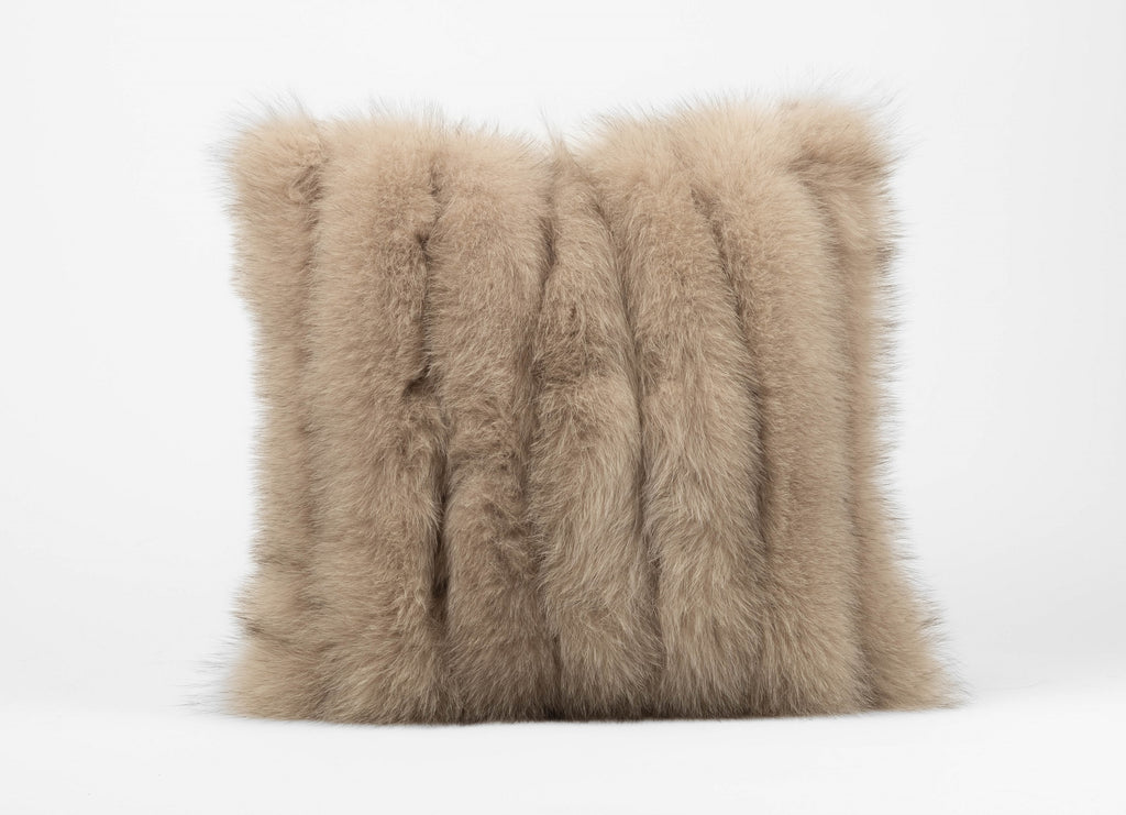 Taupe fox fur pillow