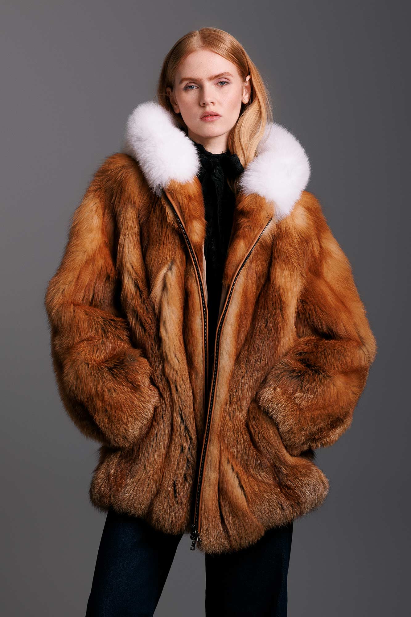 希少！豪華！◇【EMBA】絶品！デザイン！レッドFOXファーロングコート◇ Yana Red Fox Fur Jacket – GK Furs