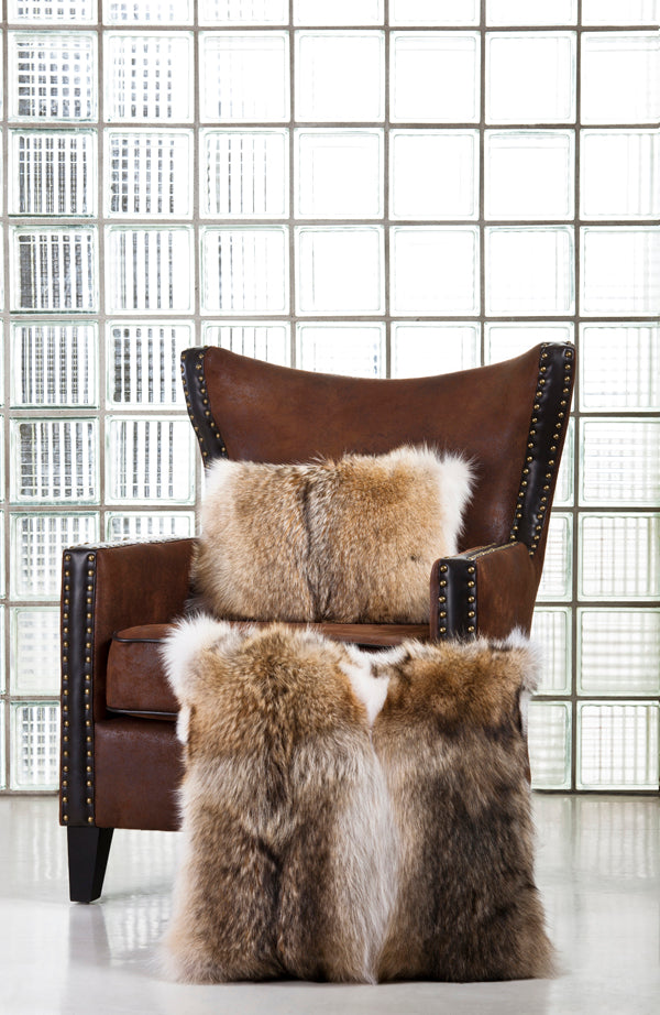 Coyote Fur Pillow Set on Sofa Chair for interior design