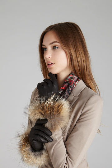 Coyote Fur trimmed winter leather gloves
