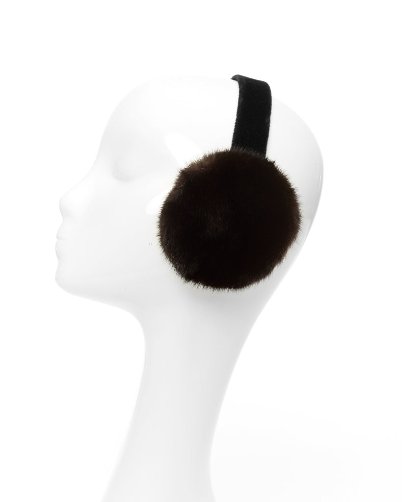 black mink fur earmuffs velvet headband winter accessory one size fits all