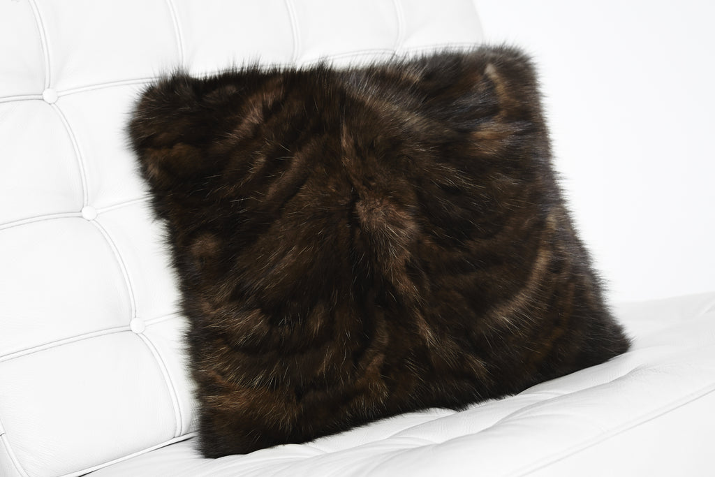 natural sable fur sectioned throw pillow