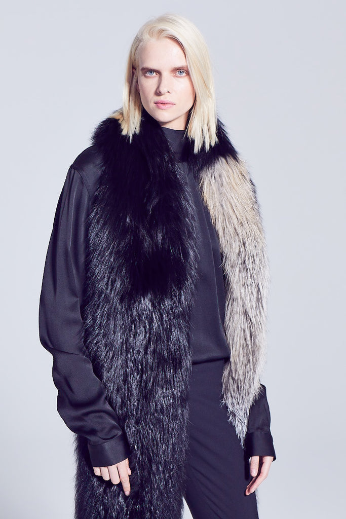 cross fox fur and black dyed silver fox combination scarf with fox tail