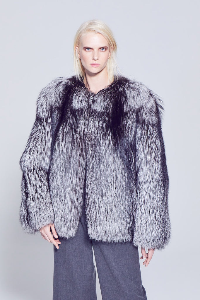 Demi Style Silver Fox Fur Jacket with no collar
