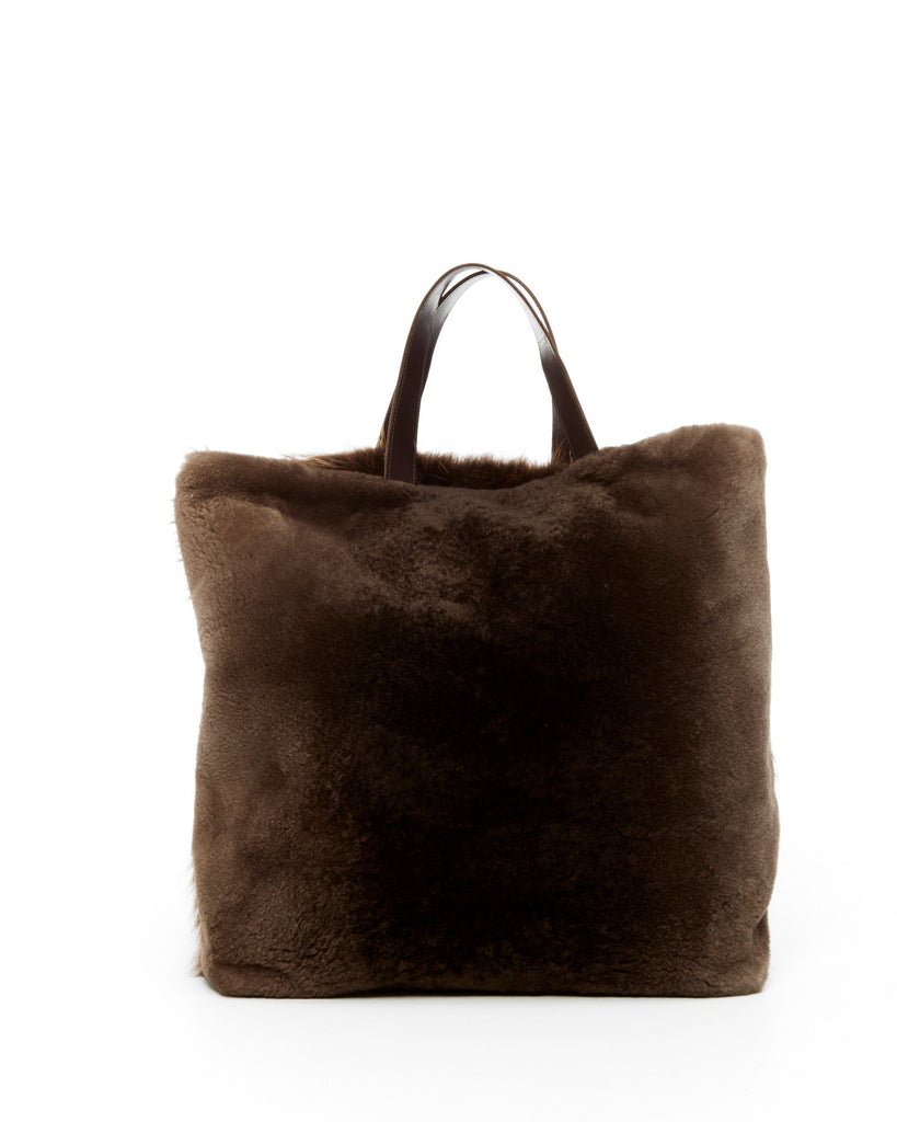 Long Hair Beaver and Sheared beaver fur carry all tote bag with leather handles back view