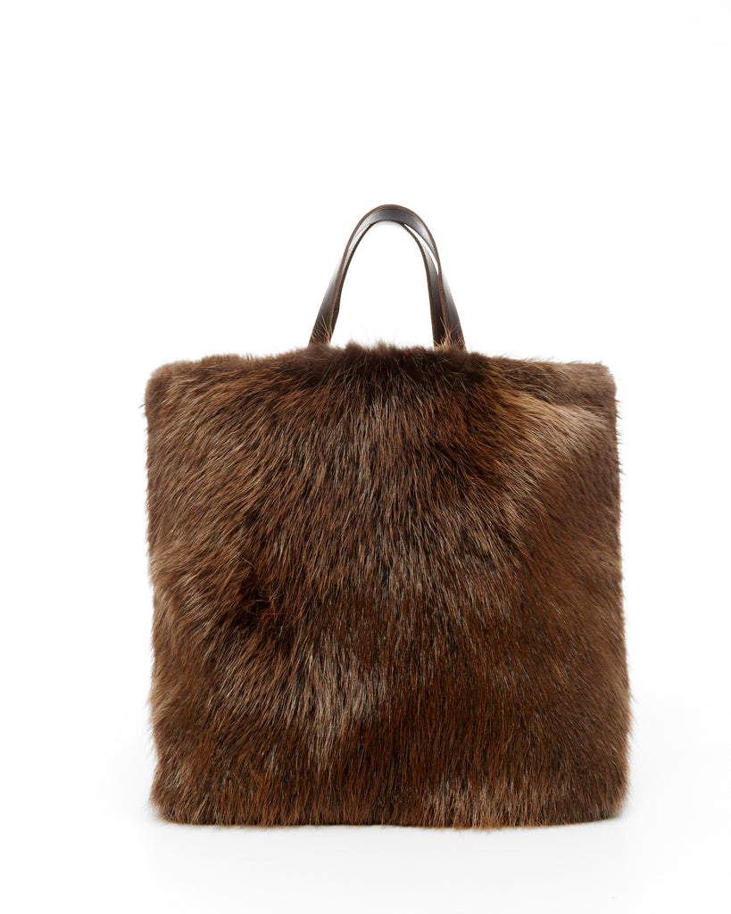 Long Hair Beaver and Sheared beaver fur carry all tote bag with leather handles