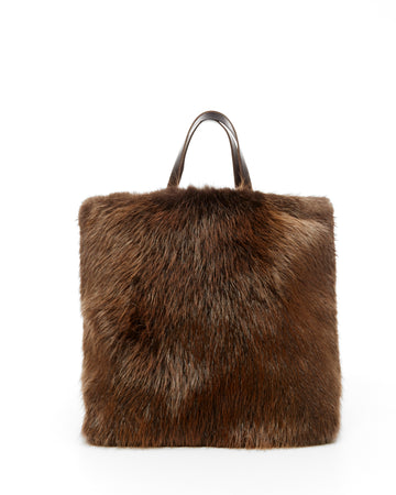 Long Hair Beaver and Sheared beaver fur carry all tote bag with leather handles