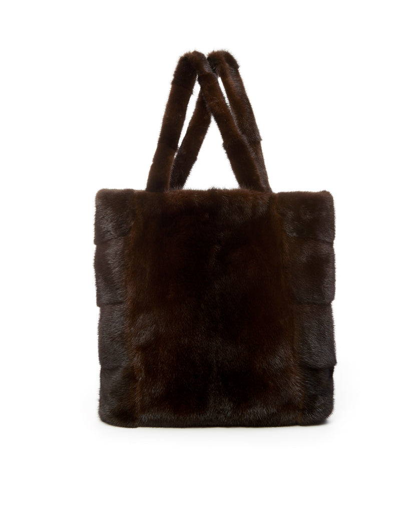 mink fur tote handbag with full mink fur handles 