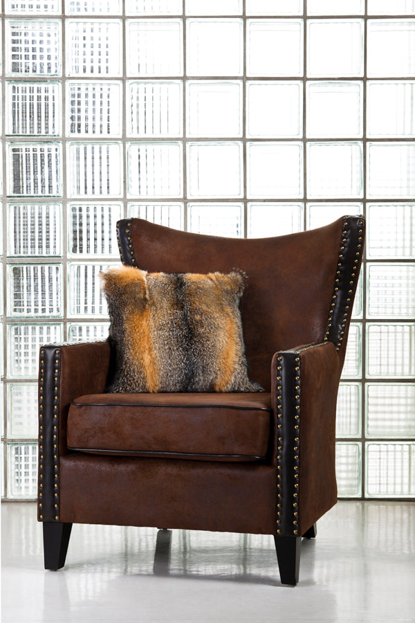 american grey fox fur pillow on sofa chair