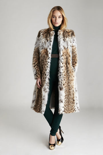 American lynx fu collarless coat with slit pockets