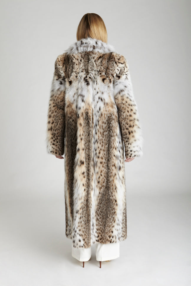 American Lynx Fur Floor length Long Winter Coat backside fur detail