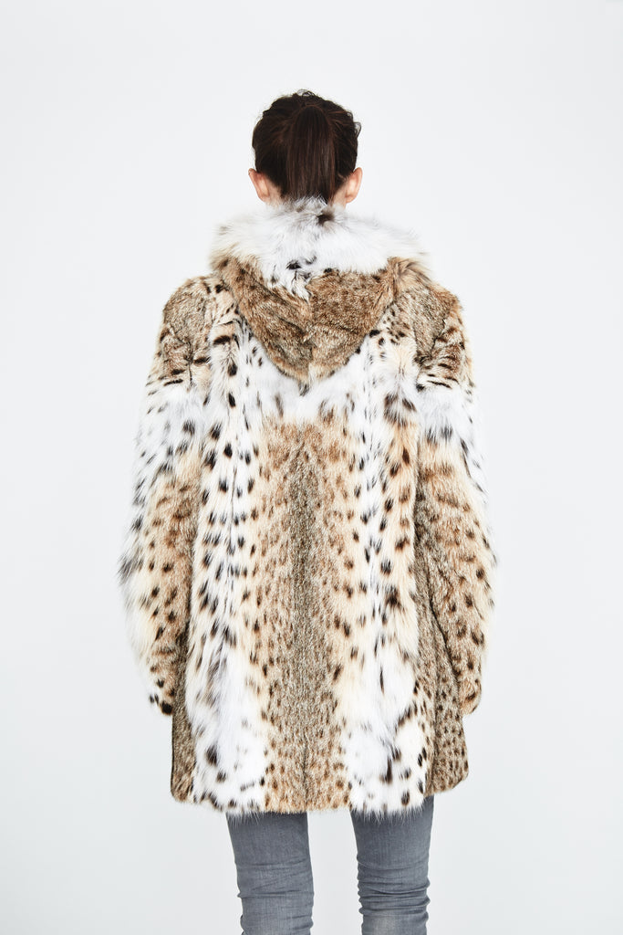 Lynx Hooded Fur Winter Jacket with fur detail on backside