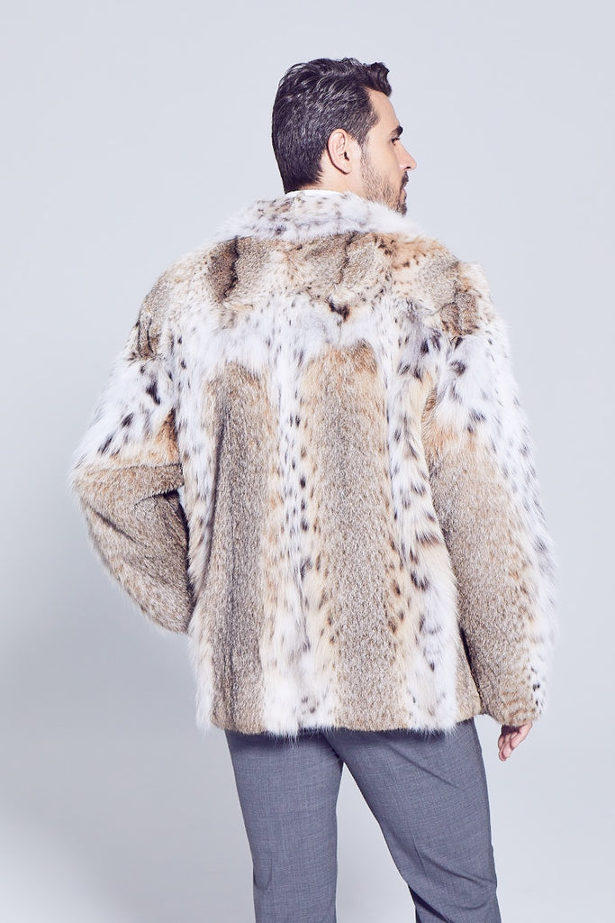 Mens Lynx Fur Winter Parka with zipper closure with backside fur detail