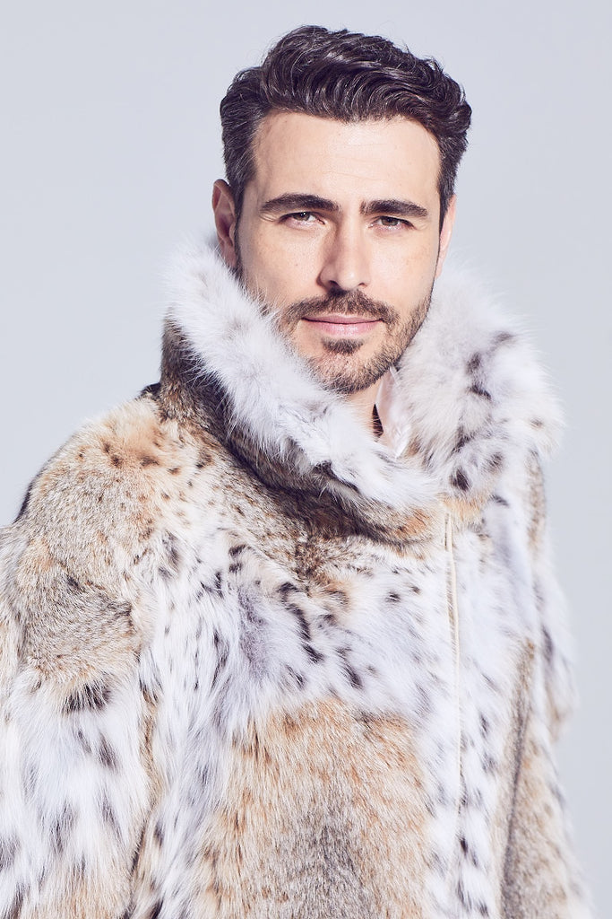 Mens Lynx Fur Winter Parka with zipper closure