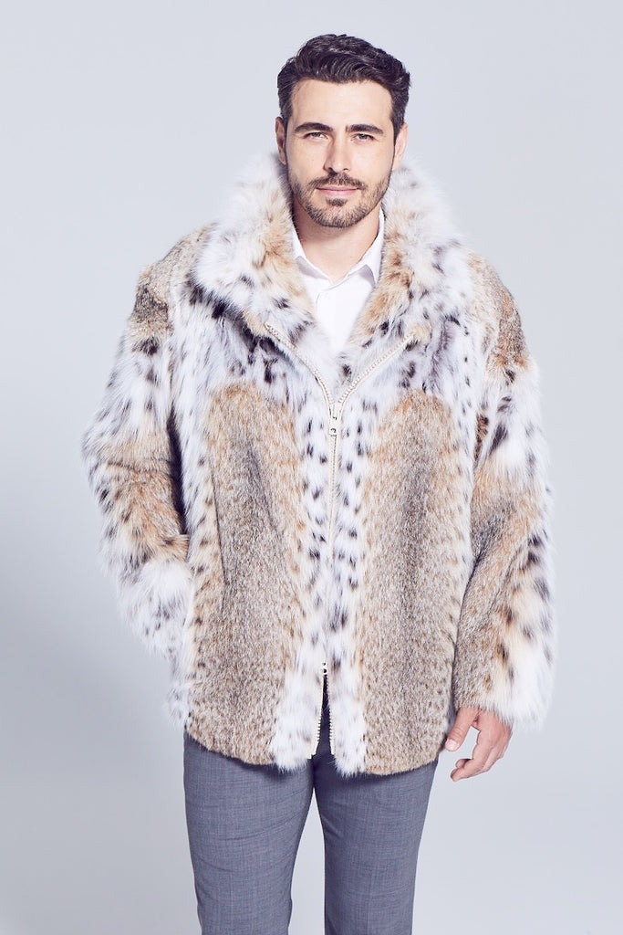 Mens Lynx Fur Winter Parka with zipper closure