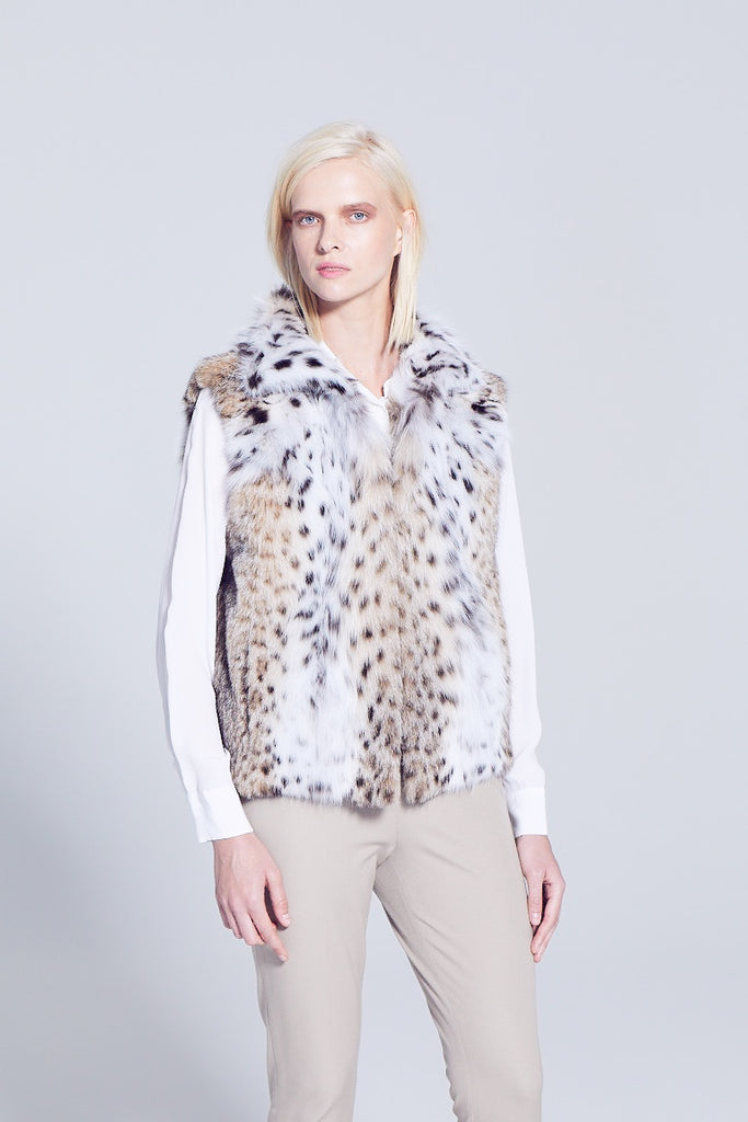 Lynx Fur Winter vest hip length with stand up collar