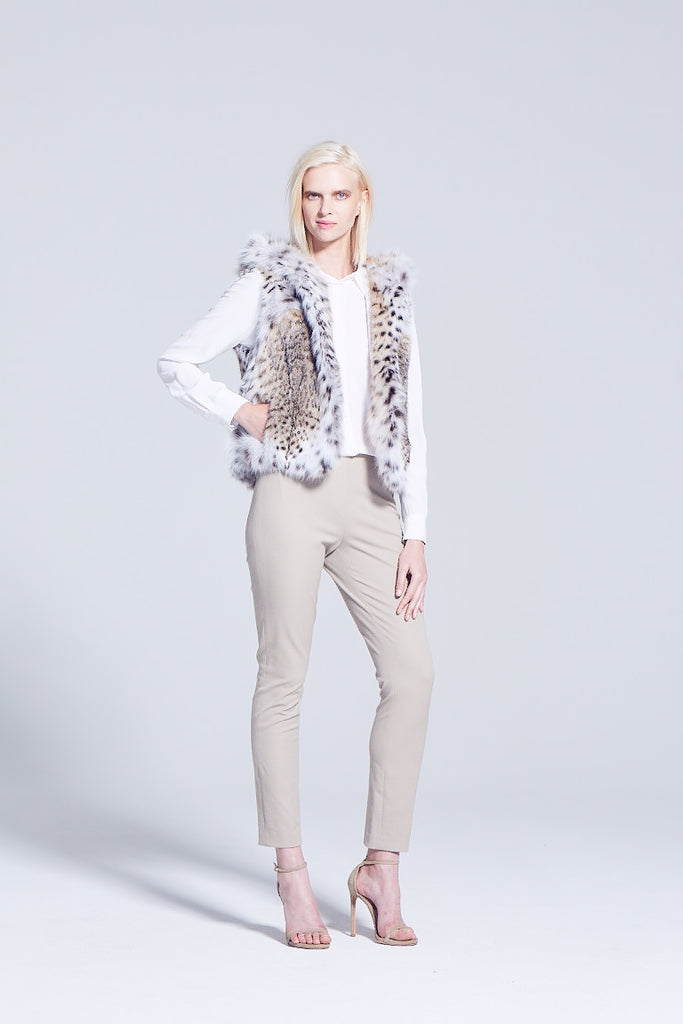 American Lynx fur hooded short style hip length vest