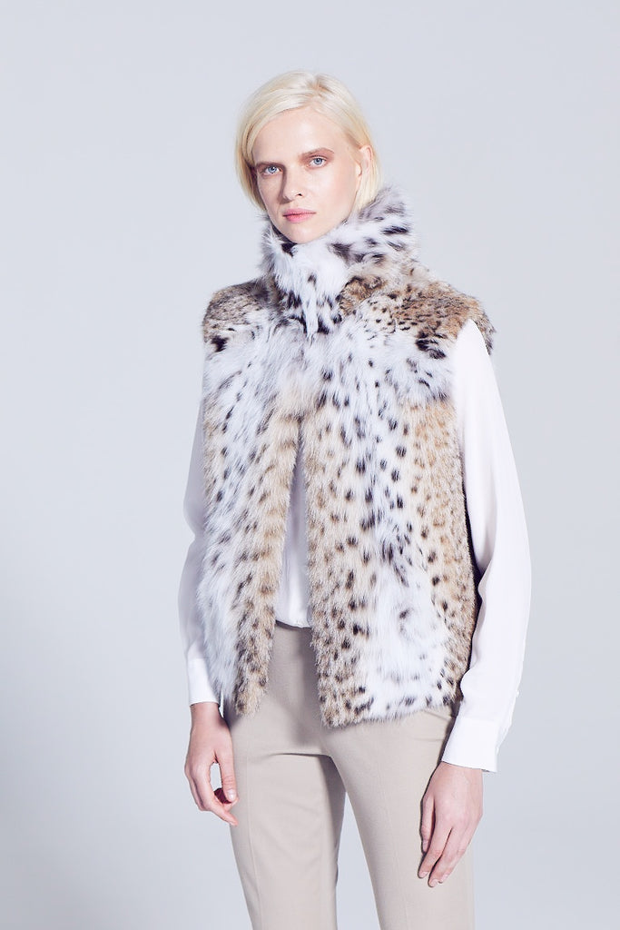 Lynx Fur Winter vest hip length with stand up collar