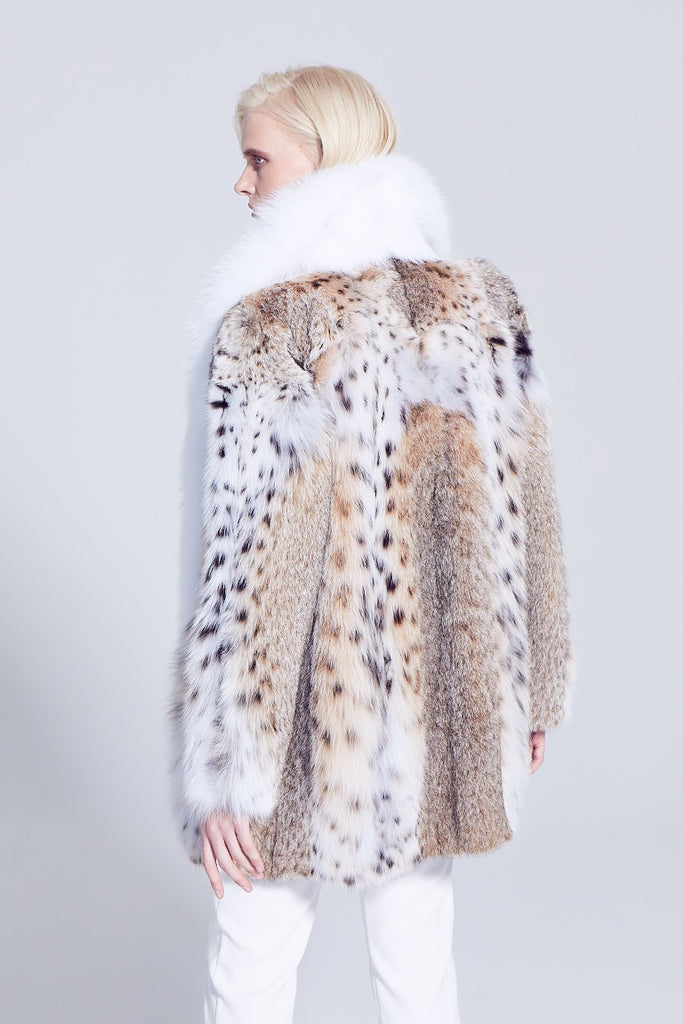 lynx and white fox fur winter vest close up of fur detail on back side