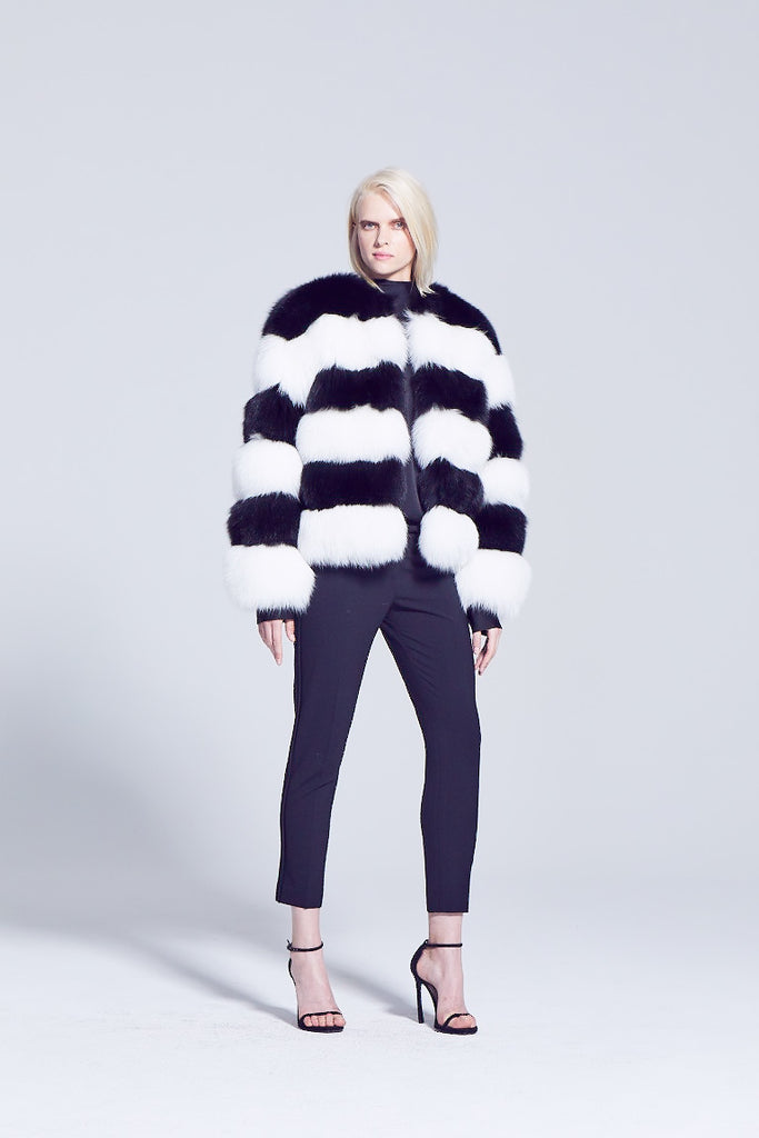 Black fox and White Fox striped design short fur winter jacket