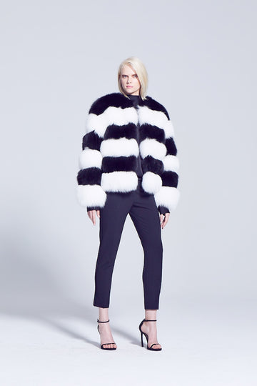 Black fox and White Fox striped design short fur winter jacket