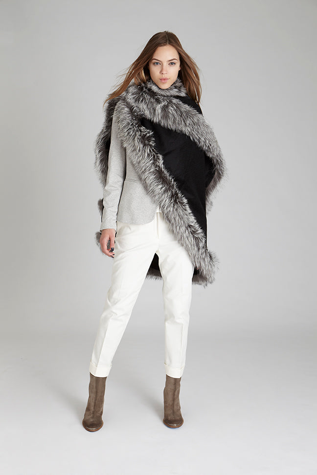 Silver Fox Fur Cashmere Cape – GK Furs Silver Fox Fur Cashmere Cape – GK Furs