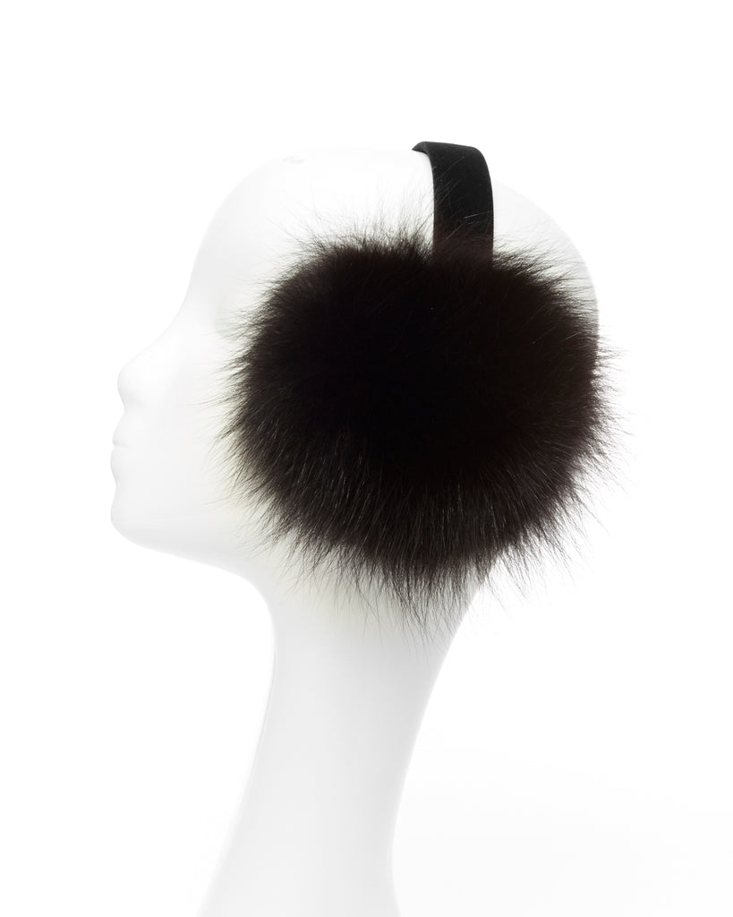 Black Fox Fur Earmuffs with velvet headband winter accessory