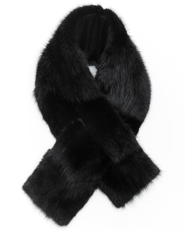 Black Dyed Muskrat Fur Scarf with slit through closure winter accessory