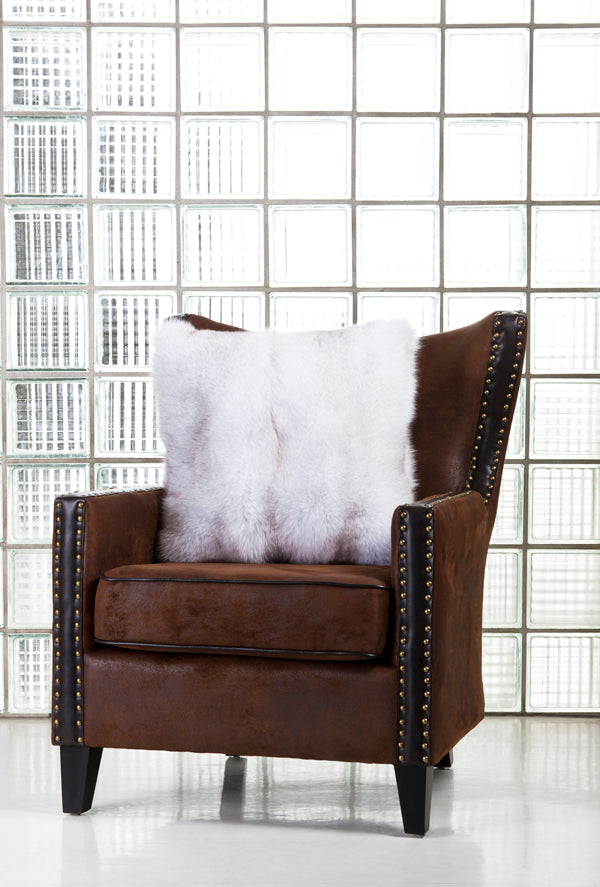 Blue Fox Fur Pillow in Euro Size on Sofa chair