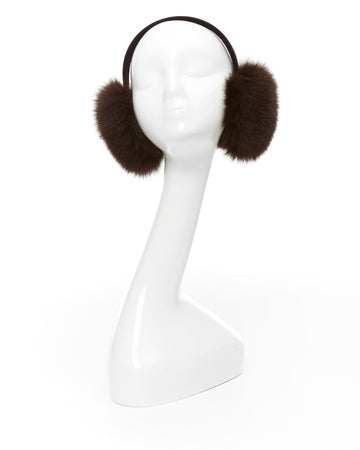 Brown Dyed Fox fur earmuffs with velvet headband winter accessory one size fits all