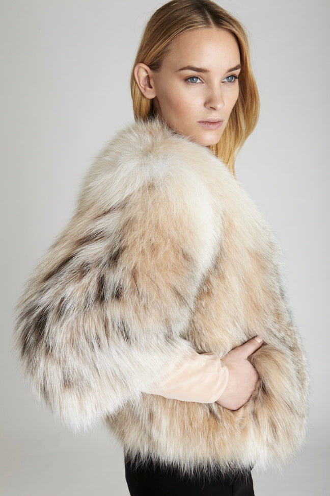 Canadian lynx fur short bolero sleeve detail
