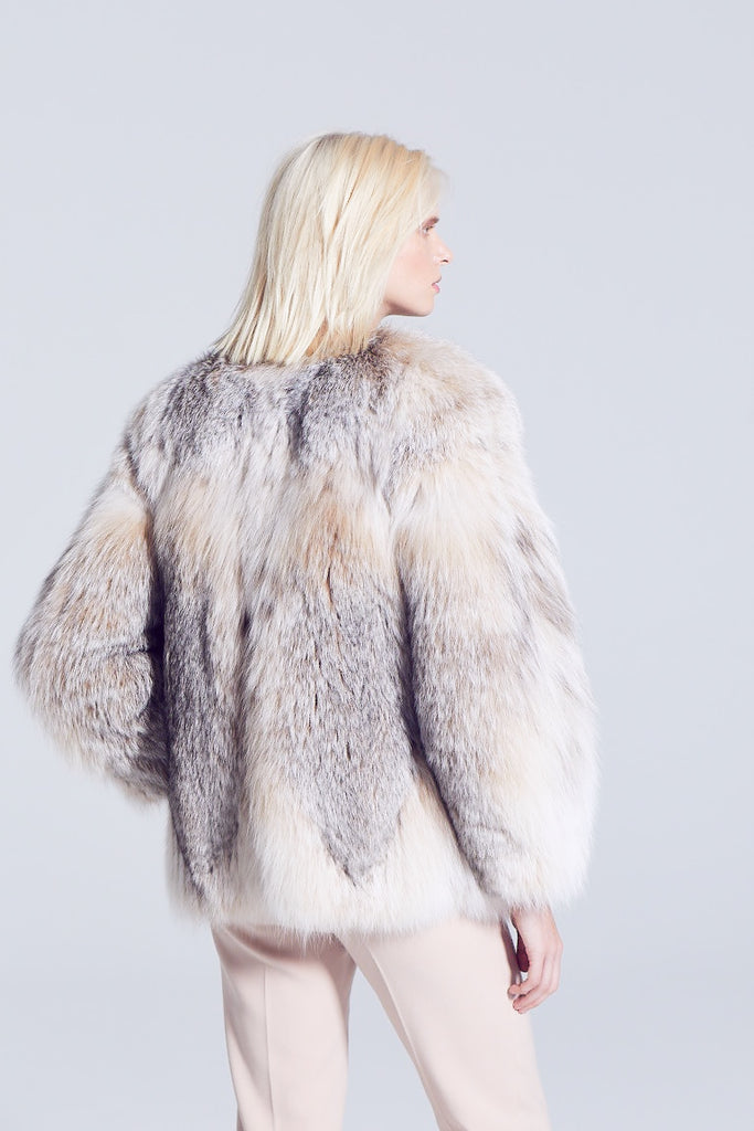 Canadian Lynx Fur winter Jacket straight cut with no collar with backside detail view