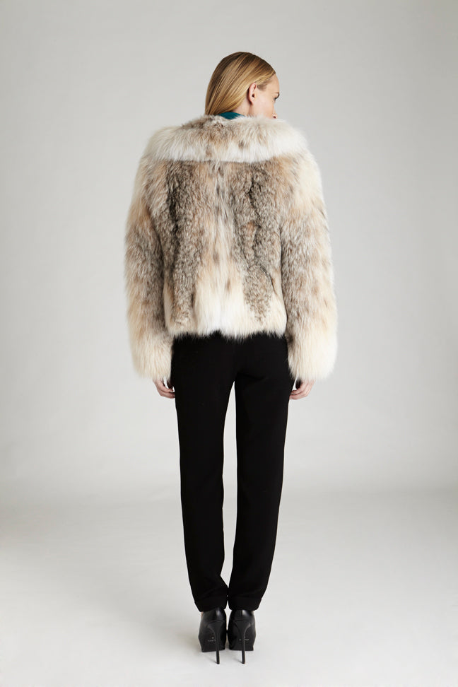 Canadian lynx fur short jacket with pockets back view detail