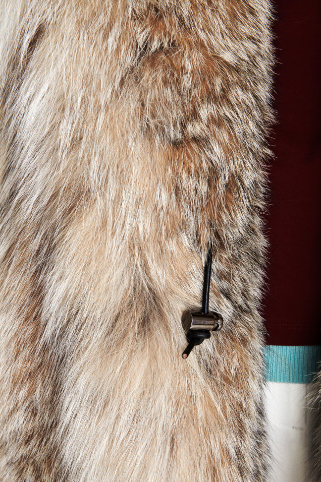 Canadian lynx fur long vest with drawstring at the waist detail