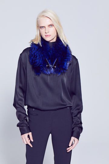 cobalt silver fox fur collar with leather and silver hardware closure winter accessory