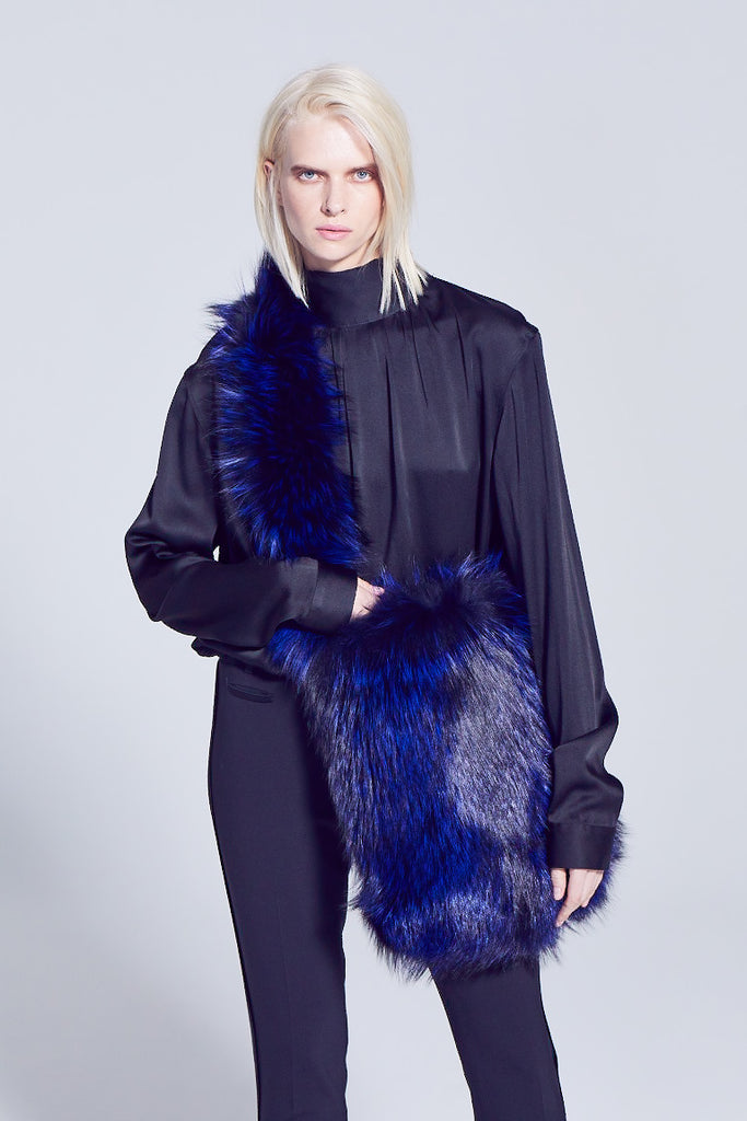Silver Fox Fur Sling Style bag in Cobalt with all fur handle